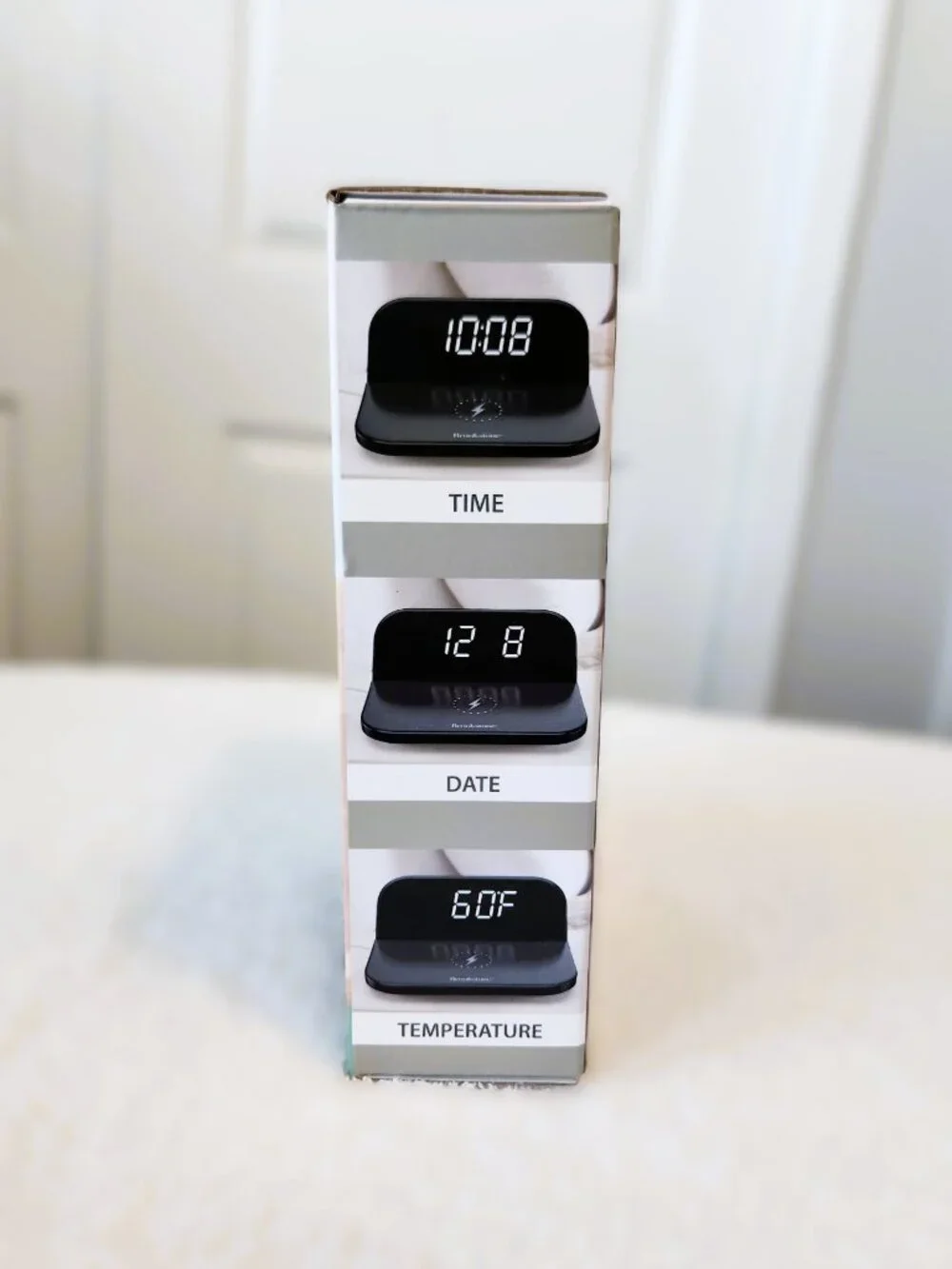 Brookstone LED Alarm Clock w/ 15W Wireless Charger NEW Sealed Clock Date Temp